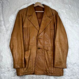 Vintage 70's Robert Lewis Tan Brown Lambskin Leather Button Up Jacket Men Sz 40